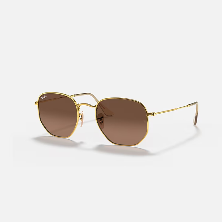 RAY-BAN HEXAGONAL FLAT LENSES Arista Gold & Brown Sunglasses For Unisex M