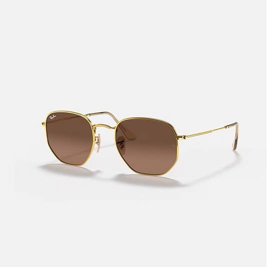 RAY-BAN HEXAGONAL FLAT LENSES Arista Gold & Brown Sunglasses For Unisex M