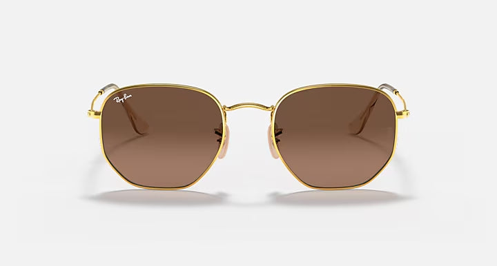 RAY-BAN HEXAGONAL FLAT LENSES Arista Gold & Brown Sunglasses For Unisex M
