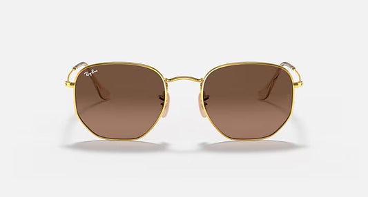 RAY-BAN HEXAGONAL FLAT LENSES Arista Gold & Brown Sunglasses For Unisex M