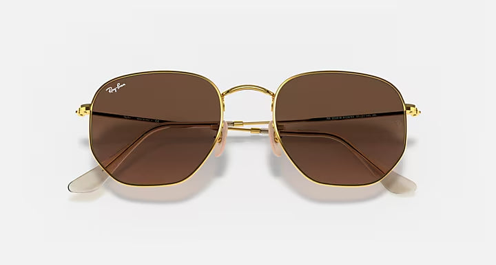 RAY-BAN HEXAGONAL FLAT LENSES Arista Gold & Brown Sunglasses For Unisex M