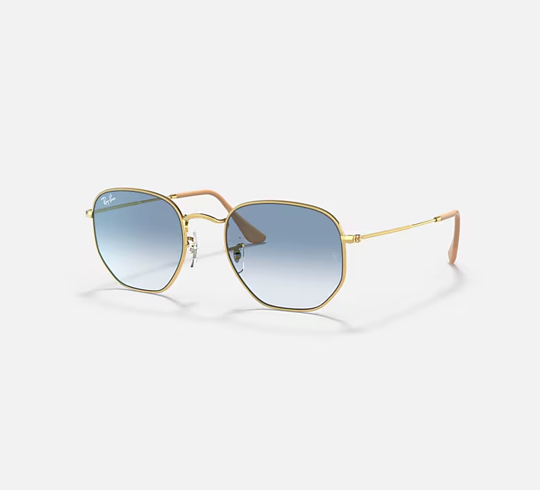 RAY-BAN HEXAGONAL Arista Gold & Light Blue Gradient Sunglasses For Unisex XL