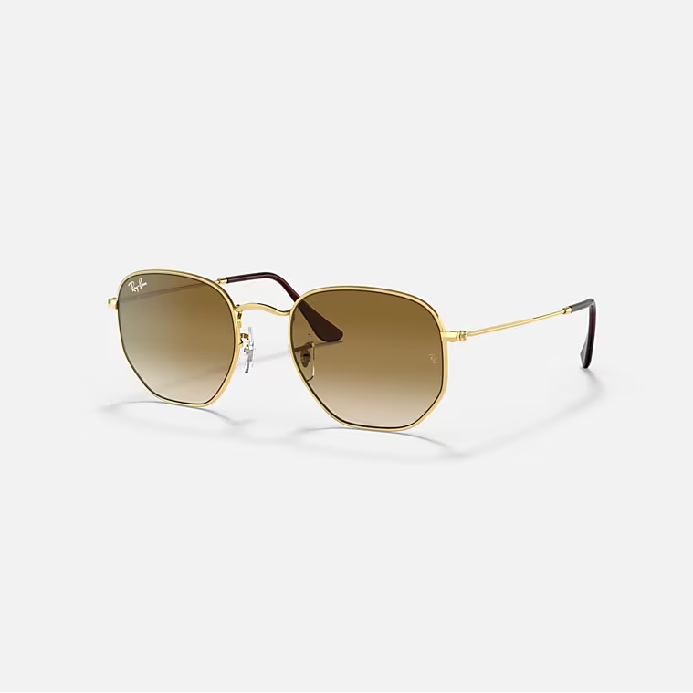 RAY-BAN HEXAGONAL Arista Gold & Light Brown Gradient Sunglasses For Unisex M