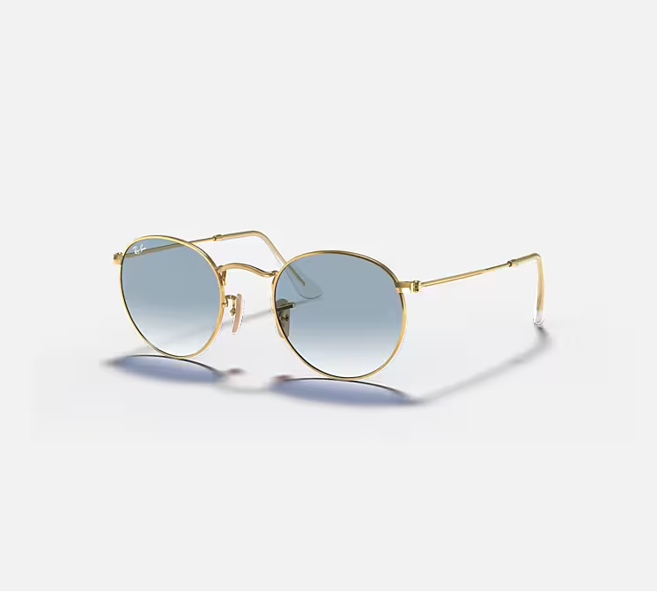 RAY-BAN ROUND FLAT LENSES Arista Gold & Light Blue Gradient Round Sunglasses For Men L