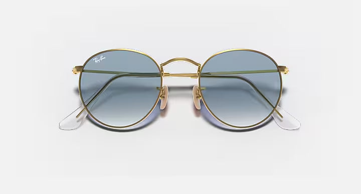 RAY-BAN ROUND FLAT LENSES Arista Gold & Light Blue Gradient Round Sunglasses For Men L