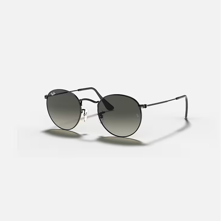 RAY-BAN ROUND FLAT LENSES Black & Grey Gradient Round Sunglasses For Men L