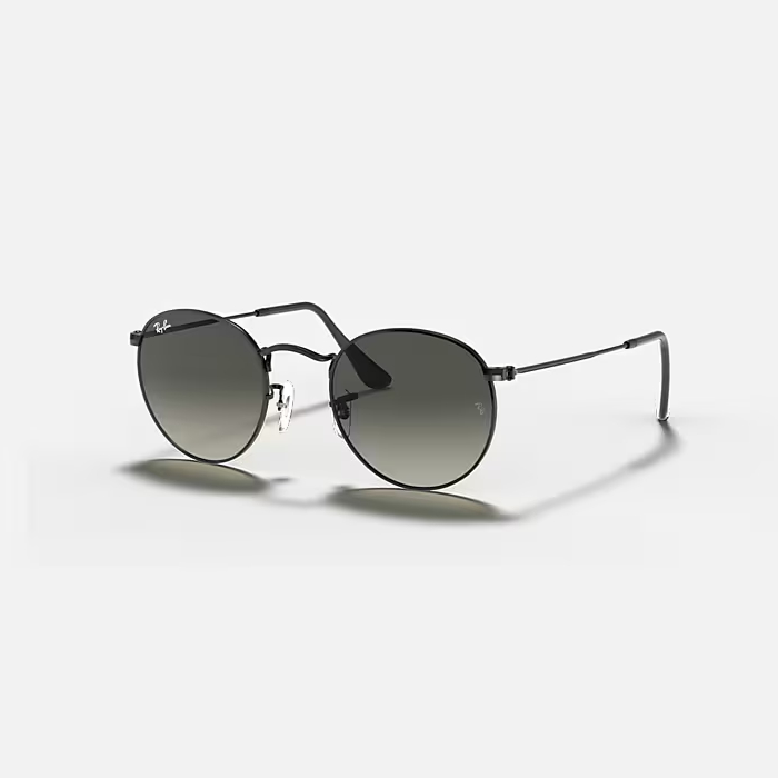 RAY-BAN ROUND FLAT LENSES Black & Grey Gradient Round Sunglasses For Men S