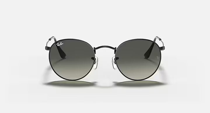 RAY-BAN ROUND FLAT LENSES Black & Grey Gradient Round Sunglasses For Men L