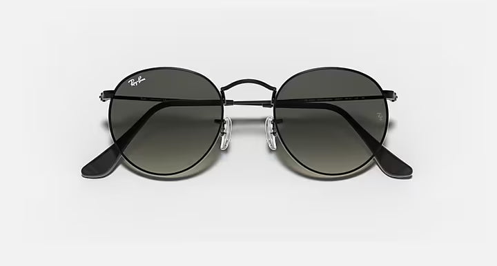 RAY-BAN ROUND FLAT LENSES Black & Grey Gradient Round Sunglasses For Men L