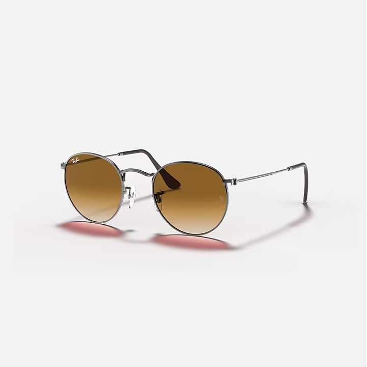 RAY-BAN ROUND FLAT LENSES Gunmetal & Light Brown Gradient Round Sunglasses For Men S