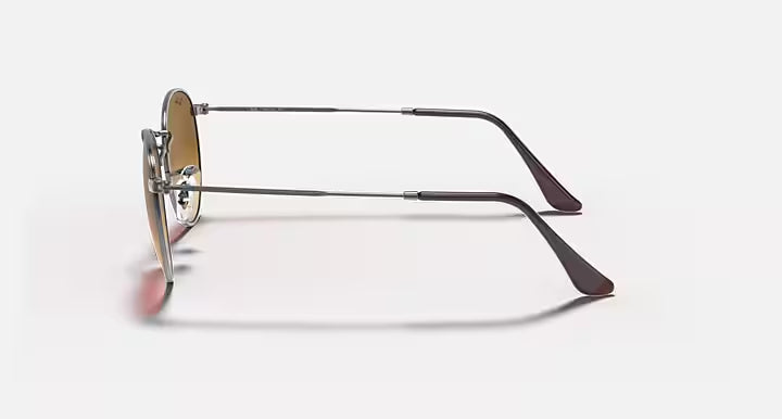 RAY-BAN ROUND FLAT LENSES Gunmetal & Light Brown Gradient Round Sunglasses For Men S