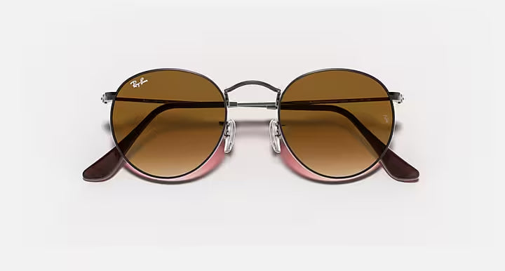RAY-BAN ROUND FLAT LENSES Gunmetal & Light Brown Gradient Round Sunglasses For Men S