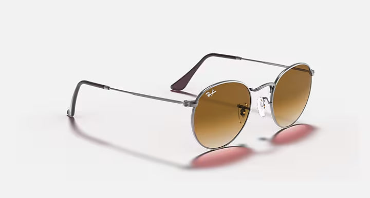 RAY-BAN ROUND FLAT LENSES Gunmetal & Light Brown Gradient Round Sunglasses For Men S