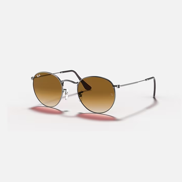 RAY-BAN ROUND FLAT LENSES Gunmetal & Light Brown Gradient Round Sunglasses For Men L