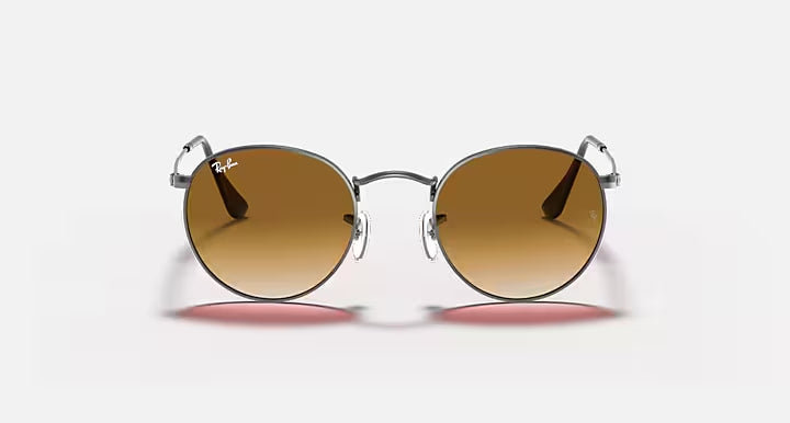 RAY-BAN ROUND FLAT LENSES Gunmetal & Light Brown Gradient Round Sunglasses For Men L