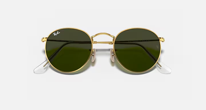 RAY-BAN ROUND METAL Arista Gold & G-15 Green Round Sunglasses For Men L