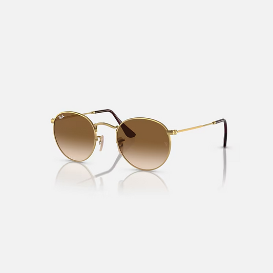 RAY-BAN ROUND METAL Gold & Brown Round Sunglasses For Unisex L