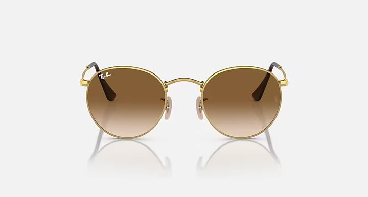 RAY-BAN ROUND METAL Gold & Brown Round Sunglasses For Unisex L