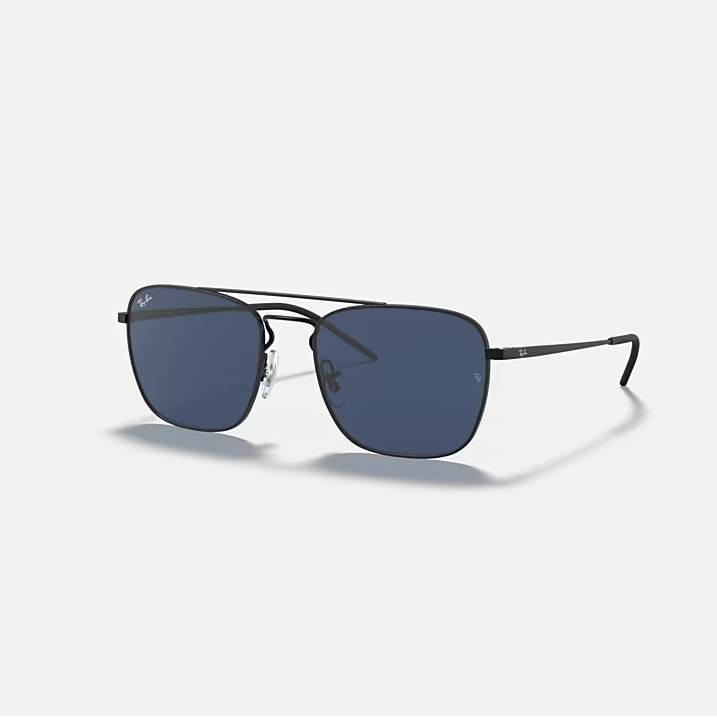 RAY-BAN RB3588 Rubber Black & Dark Blue Square Sunglasses For Men L