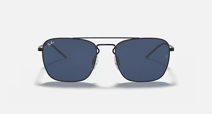 RAY-BAN RB3588 Rubber Black & Dark Blue Square Sunglasses For Men L