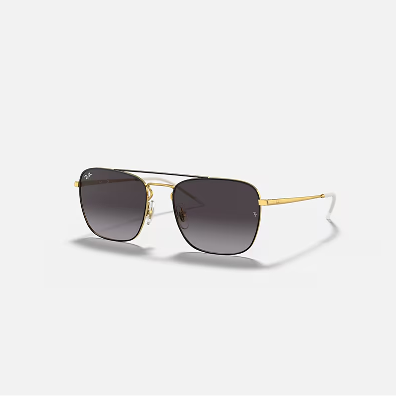 RAY-BAN RB3588 Black On Gold & Grey Square Sunglasses For Men L