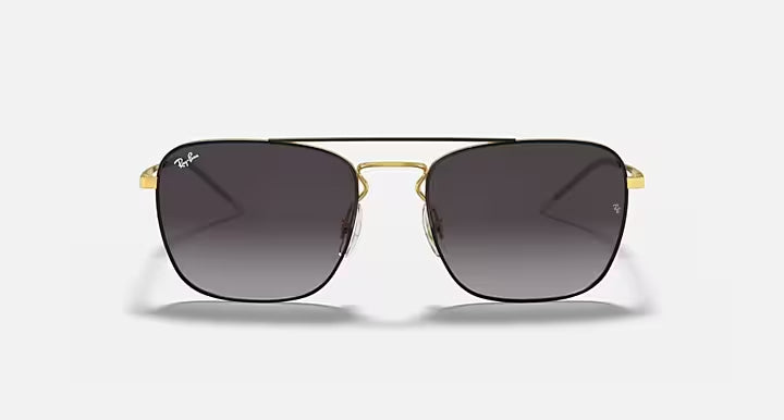 RAY-BAN RB3588 Black On Gold & Grey Square Sunglasses For Men L