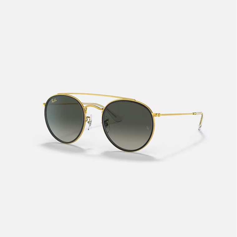 Ray-Ban Double Bridge Round Gold & Grey Sunglasses- Size 51