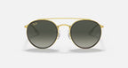 Ray-Ban Double Bridge Round Gold & Grey Sunglasses- Size 51