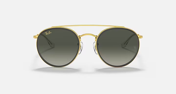 Ray-Ban Double Bridge Round Gold & Grey Sunglasses- Size 51