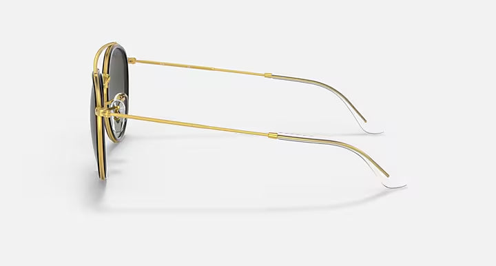 Ray-Ban Double Bridge Round Gold & Grey Sunglasses- Size 51