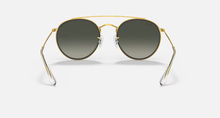 Ray-Ban Double Bridge Round Gold & Grey Sunglasses- Size 51