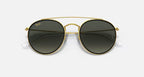 Ray-Ban Double Bridge Round Gold & Grey Sunglasses- Size 51