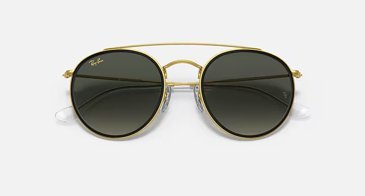Ray-Ban Double Bridge Round Gold & Grey Sunglasses- Size 51