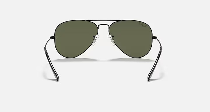 RAY-BAN AVIATOR CLASSIC Black & G-15 Green Pilot Sunglasses For Unisex M