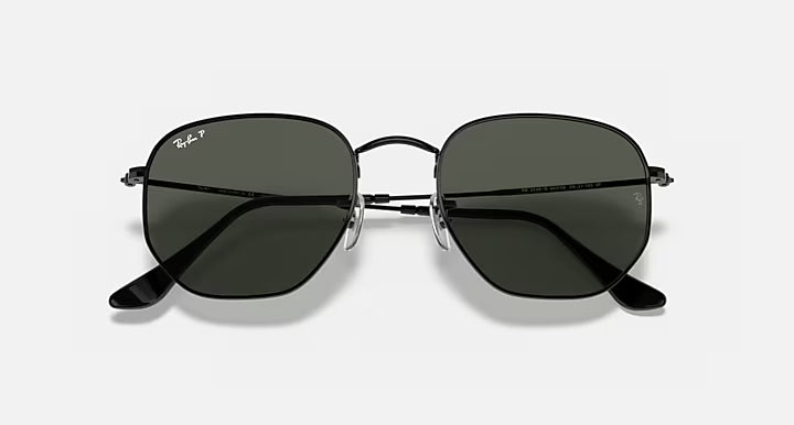 RAY-BAN HEXAGONAL FLAT LENSES Black & G-15 Green Irregular Sunglasses For Unisex XL