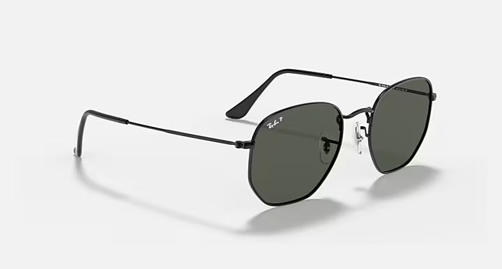 RAY-BAN HEXAGONAL FLAT LENSES Black & G-15 Green Irregular Sunglasses For Unisex XL