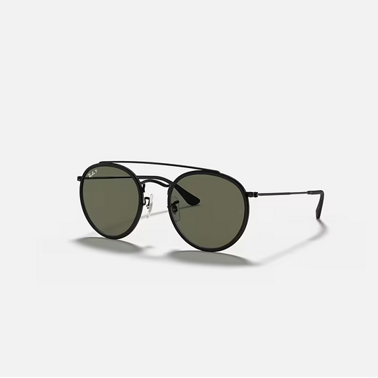 RAY-BAN ROUND DOUBLE BRIDGE Black & G-15 Green Round Sunglasses For Unisex M