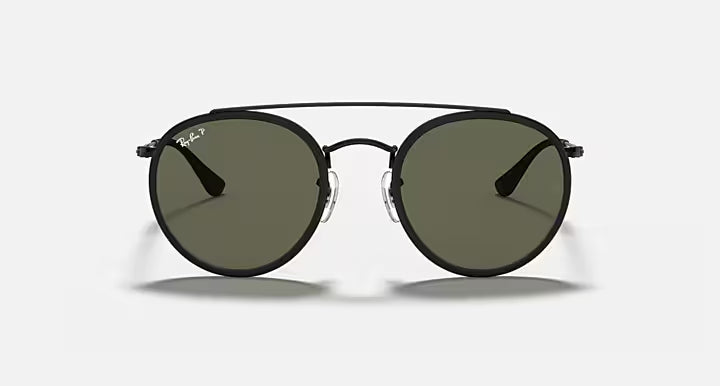 RAY-BAN ROUND DOUBLE BRIDGE Black & G-15 Green Round Sunglasses For Unisex M