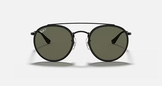 RAY-BAN ROUND DOUBLE BRIDGE Black & G-15 Green Round Sunglasses For Unisex M