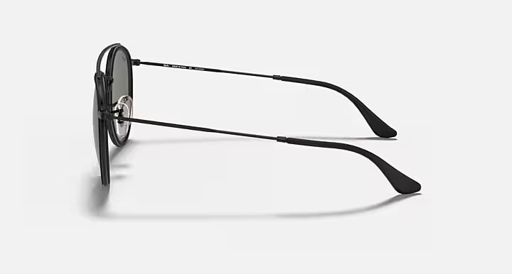 RAY-BAN ROUND DOUBLE BRIDGE Black & G-15 Green Round Sunglasses For Unisex M