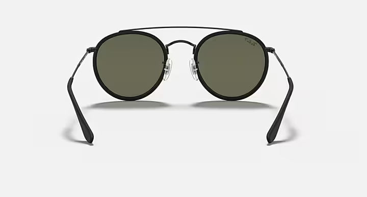 RAY-BAN ROUND DOUBLE BRIDGE Black & G-15 Green Round Sunglasses For Unisex M