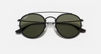 RAY-BAN ROUND DOUBLE BRIDGE Black & G-15 Green Round Sunglasses For Unisex M
