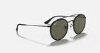 RAY-BAN ROUND DOUBLE BRIDGE Black & G-15 Green Round Sunglasses For Unisex M
