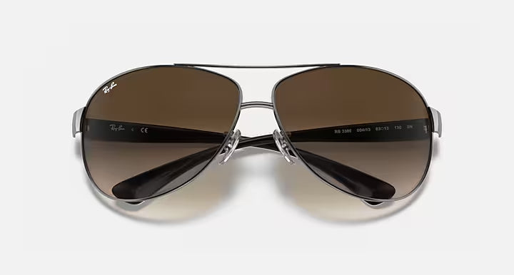 RAY-BAN RB3386 Gunmetal & Brown Gradient Pilot Sunglasses For Men L