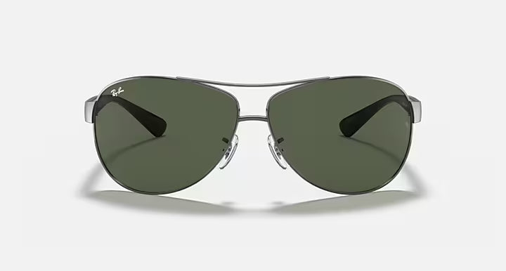 نظارات شمسية للرجال RAY-BAN RB3386 بلون Gunmetal وأخضر داكن بتصميم Pilot L