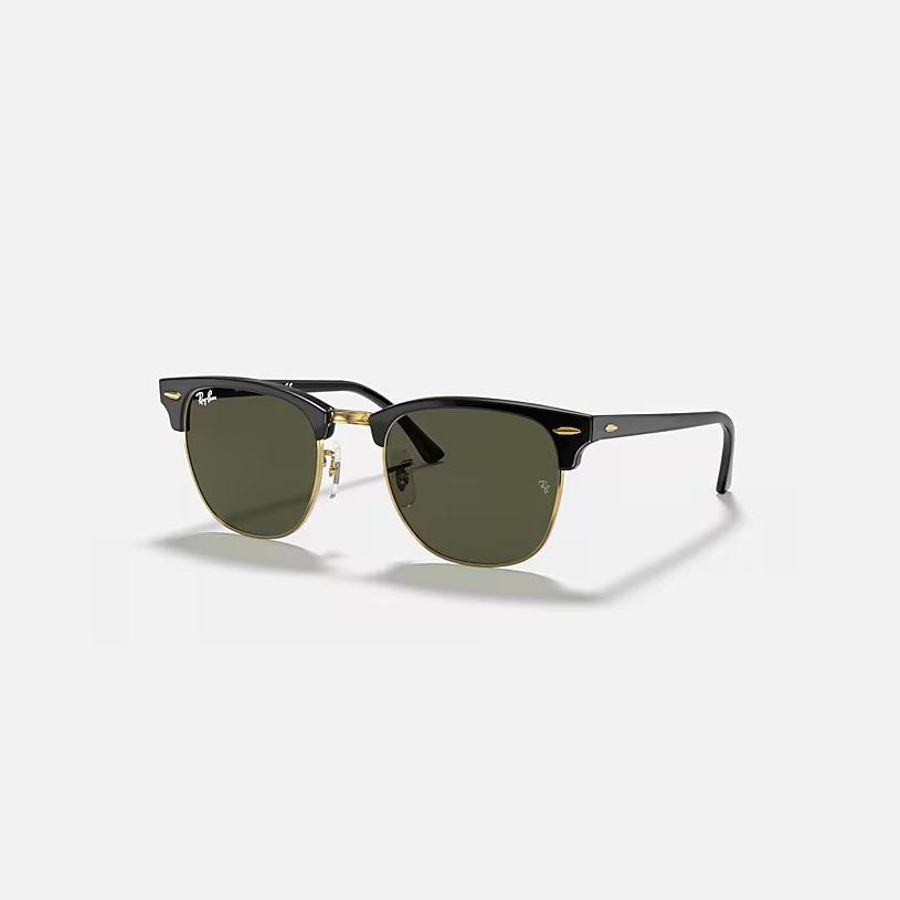RAY-BAN CLUBMASTER CLASSIC Black On Gold & G-15 Green Square Sunglasses For Unisex XL
