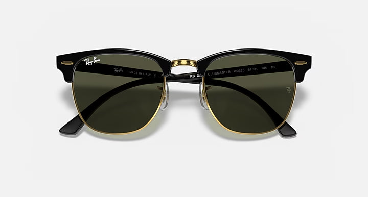 RAY-BAN CLUBMASTER CLASSIC Black On Gold & G-15 Green Square Sunglasses For Unisex XL