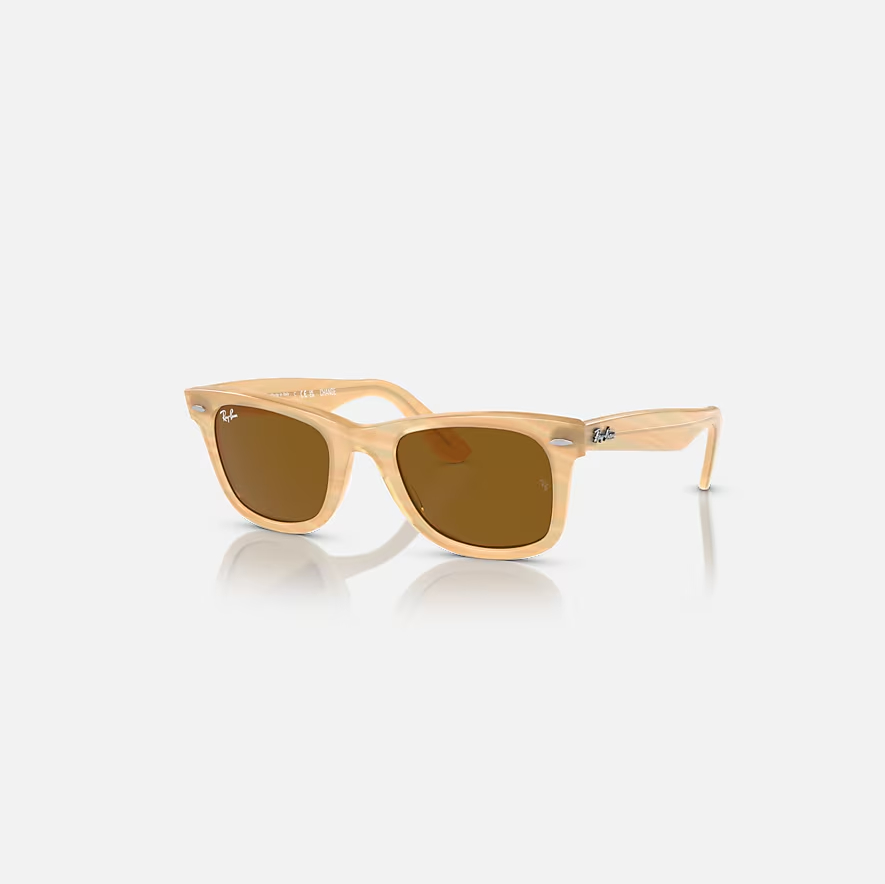 RAY-BAN ORIGINAL WAYFARER CHANGE Photo Striped Brown & Brown Square Sunglasses For Unisex L