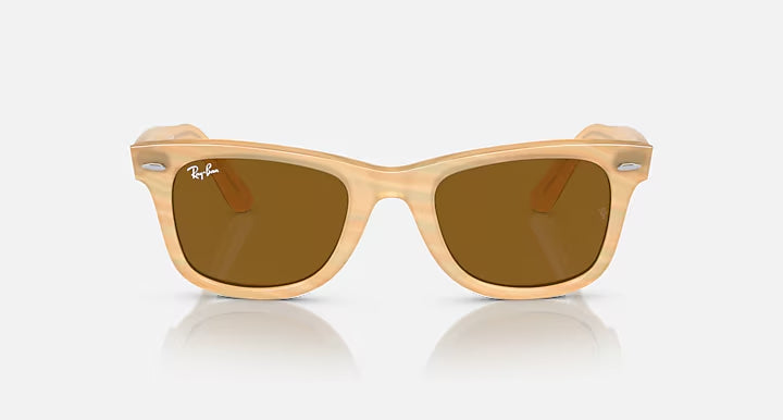 RAY-BAN ORIGINAL WAYFARER CHANGE Photo Striped Brown & Brown Square Sunglasses For Unisex L