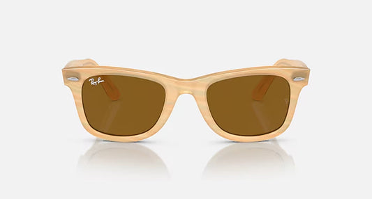 RAY-BAN ORIGINAL WAYFARER CHANGE Photo Striped Brown & Brown Square Sunglasses For Unisex L